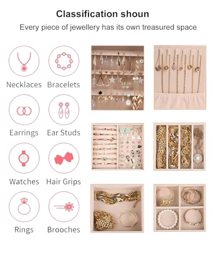 ASINGYER Jewelry Boxes for Women, 4 Layer Jewelry Organizer with 2 Doors for Necklaces Hanging and 2 Closet for Earrings Hanging, Large Jewelry Box with Mirror (Green) - Image 6