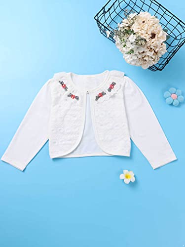 Girls Solid Color Shrugs Lace Flower One Button Closure Bolero Long Sleeve Cardigan Party Dress Cover Up3