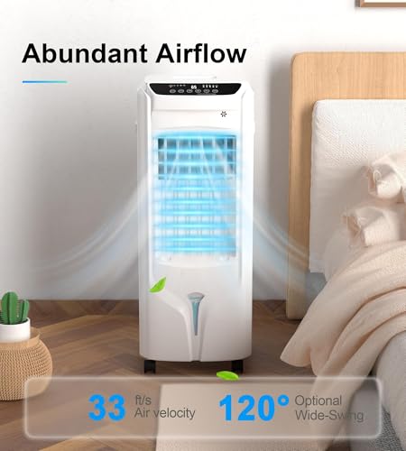 Image of Swamp Cooler, 1800 CFM Windowless Portable Air Conditioners with 4.2 Gal Water Tank, 120 Swing,12H Timer,3 Modes & 3 Speeds,4 Ice Packs, Evaporative Air Cooler for Room,Bedroom,Office,Crystal White
