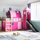 IKAYAA Cama Alta para Niños con Tobogán y Escalera de Madera Pino, Cama...