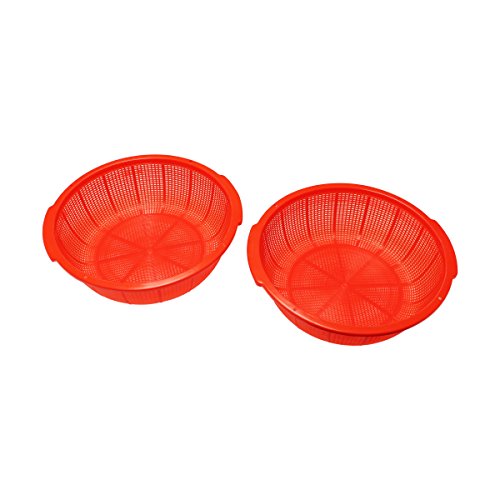 Excellante Heavy Duty Plastic Perforated Vegetable and Wash Basket (2 Pack), Red
