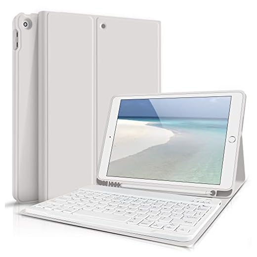 aoub Keyboard Case for iPad 9th Generation 2021/8th Gen 2020/7th Gen 2019 10.2 Inch, Detachable Wireless Bluetooth Keyboard, Stand Folio Keyboard Cover with Pencil Holder, Auto Sleep/Wake, Gray White