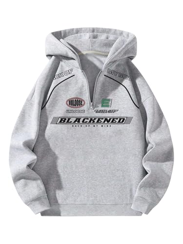 SOLY HUX Men's Half Zip Hooded Sweatshirts Drop Shoulder Long Sleeve Preppy Graphic Hoodies Fall Clothes