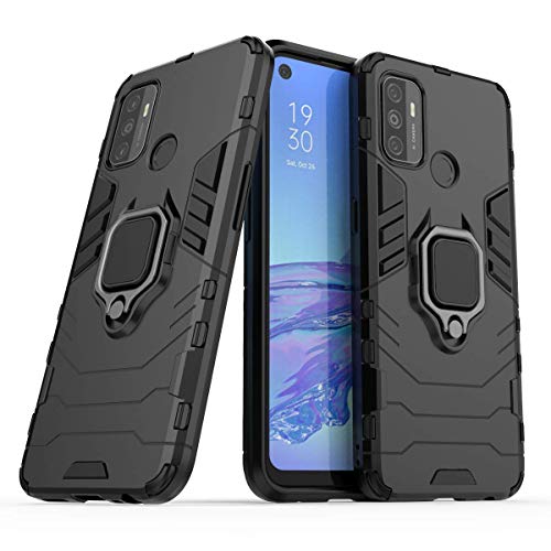 MRSTER Oppo A53 Custodia, Armor Custodia con 360 Gradi Girevole Anello, Silicone TPU e PC Doppio Strato Bumper Protettiva Cover per Oppo A53 / Oppo A53s. HB Black