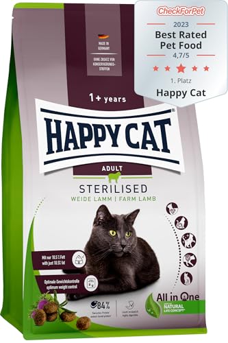 Happy Cat Sterilised Adult Weide Lamm M - Trockenfutter für sterilisierte Katzen und Kater - 4 kg