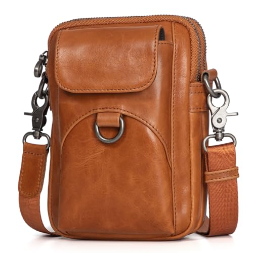 Image of Augus Genuine Leather Small Crossbody Messenger Phone Bag for men's