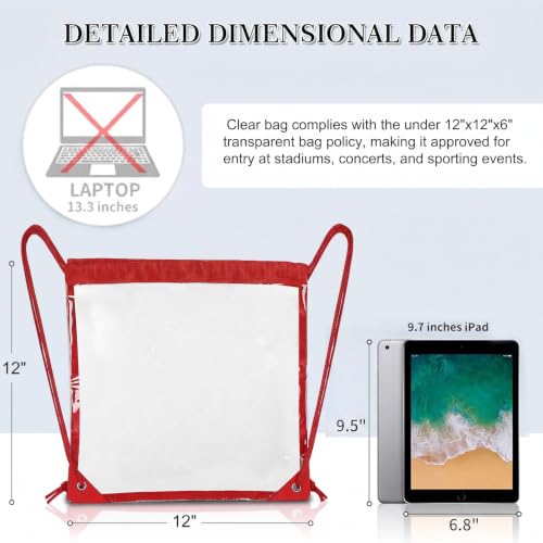 Image of 2Pack Clear Drawstring Backpack,12x12 Small Clear Drawstring Bags for Stadium Events, Work, Festivals and Sporting Events, Red