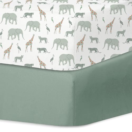 Little Grape Land Crib Sheets for Boys and Girls 2pk Baby Crib Fitted Sheet for Standard Size Crib and Toddler Mattress Super Soft Baby Sheet, Safari