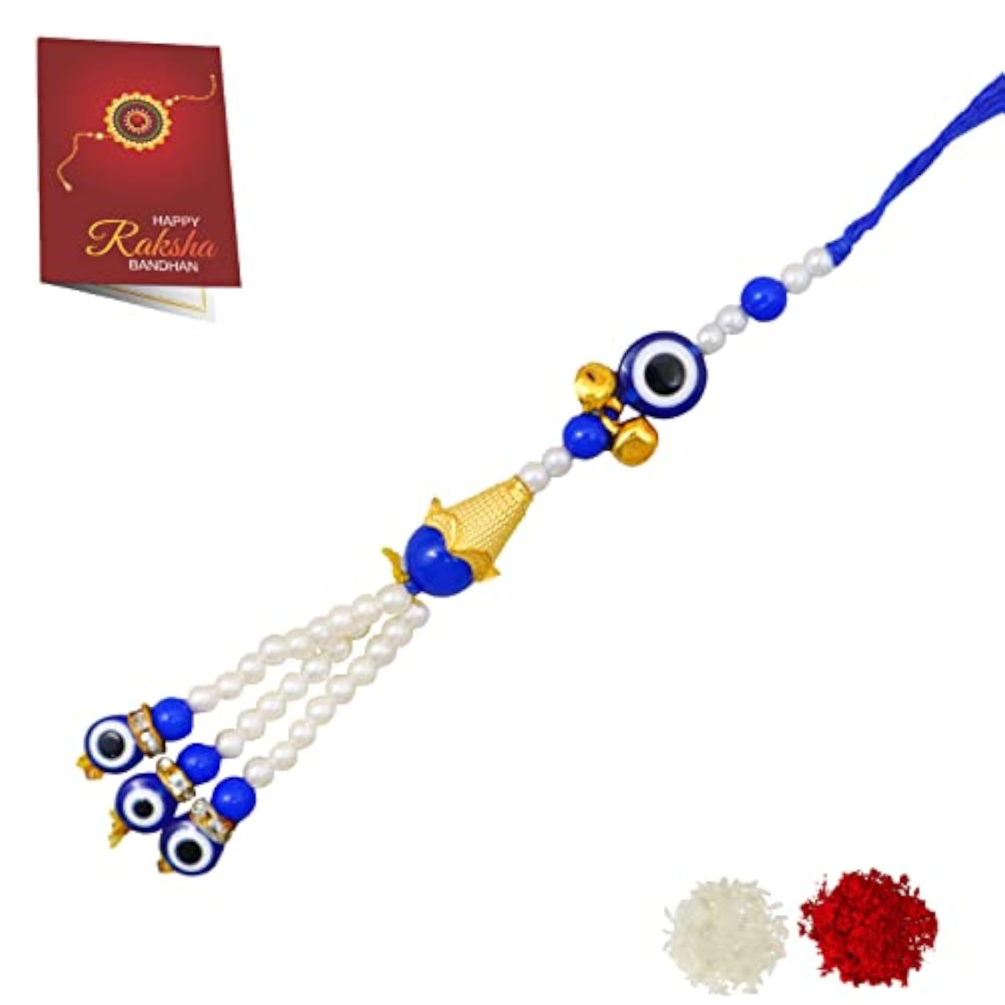 Handmade Colorful Rakhi Set with Silver & Gold Bowls