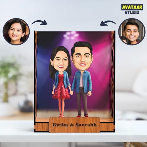 AVATAAR STUDIO Personalized Couple Caricature Gift Custom Cartoon Photo Frame Anniversary Gift for Husband Wife Girlfriend Boyfriend Unique Romantic Gift for Couples