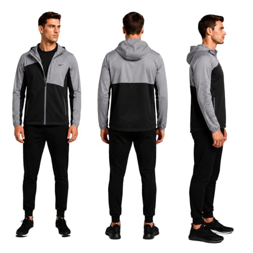 Image of Reebok Mens Softshell Jacket - Lightweight Fleece Mens Jacket with Hood - Weather Resistant Zip Up Windbreaker Coats for Men