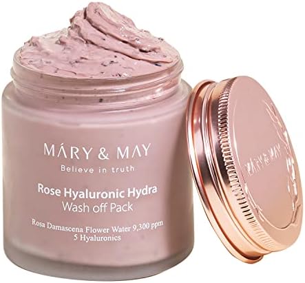 Mary&May Vegan Rose Hyaluronic Hydra Wash Off Mask 125g, Clean Pores, Sebum Control, Longer hydration, Hyaluronic, Rose Petals, Clay Mask, Korean Facial Mask, marynmay