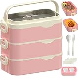 Kenuket Bento Box Adult Lunch Box, Stackable 3 Layers Large Capacity Lunch Containers, Microwave and Dishwasher Safe Food Grade Containers with Utensils, Dividers and Sauce Boxes for Men, Women, Kids