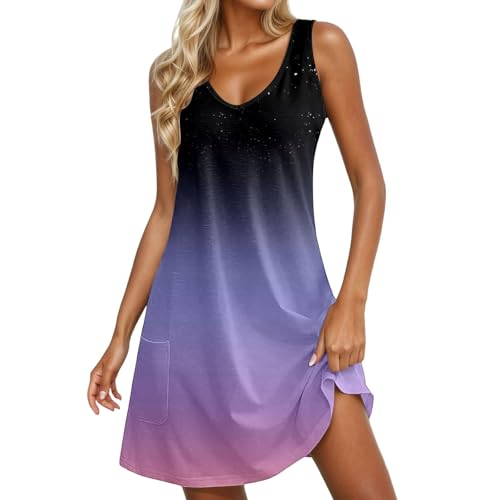 Robe d'été sans manches col en V fluide décontractée avec poche
