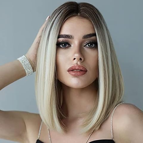 PORSMEER Peluca Bob Rubia Marrón Natural Uso Diario Cover