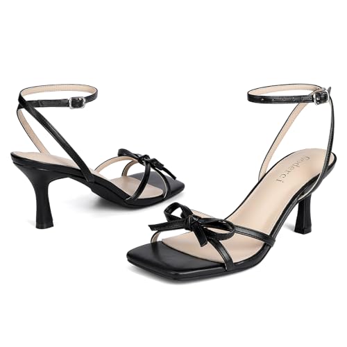 Image of Goderci Kitten Heels with Bow Strappy Heels for Women