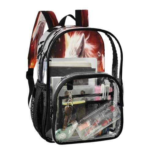 Wolfs with Fire Clear Backpack - Stadium Approved Large 15.7-inch Waterproof Transparent Bag for Sports, Concerts, Work, Travel#1212