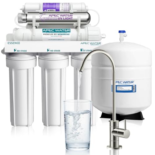 Image of APEC Water WQA Certified 7-Stage Reverse Osmosis Drinking Water Filter System with Alkaline Mineral pH+ Remineralization and UV Water Filter, Ultra Safe Removes 1K+ Impurities, Brushed Nickel, 75 GPD