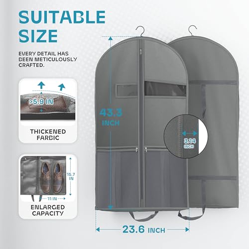 Image of Lazebox 43 inch Travel Garment Bag with Accessories Zipper Pocket, Heavy Duty Suit Bag for Suits, Tuxedos, Dresses, Coats, Grey, 1 pack