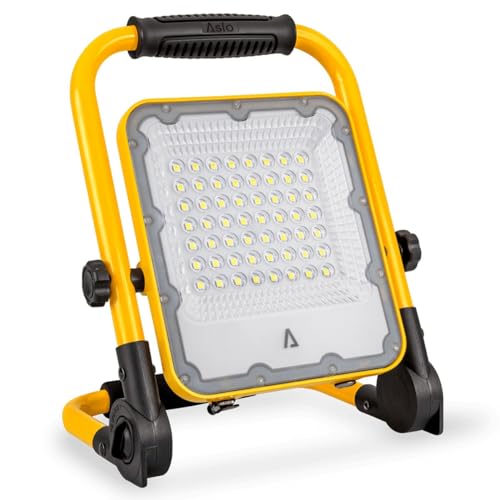 ASLO Foco LED para construcción, iluminación USB, 50 W, 6000 lúmenes, lámpara de trabajo, portátil, de iones de litio, 21700 mAh, para taller, construcción, garaje