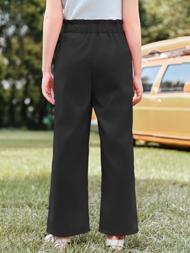 Image of Haloumoning Girls Wide Leg Pants High Elastic Smocked Waist Casual Flowy Cute Long Trousers