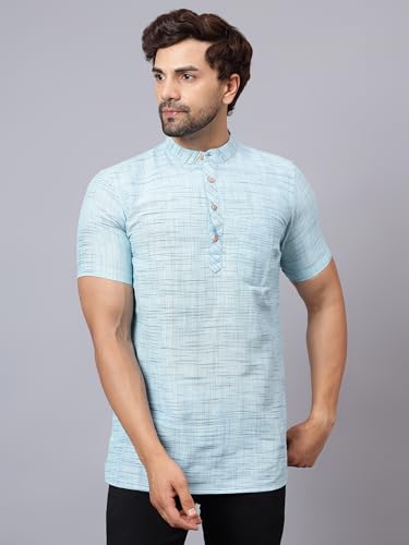 Image of LATEST CHIKAN Men's Cotton Regular Casual Strped Short Kurta Half Sleeves - (SK-LJ.DS.AS)