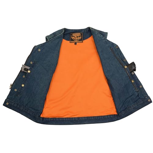 Milwaukee Leather MDM3012 Men's 'Brute' Concealed Snap Blue Denim V-Neck Club Style Vest w/Hidden Zipper - Medium4