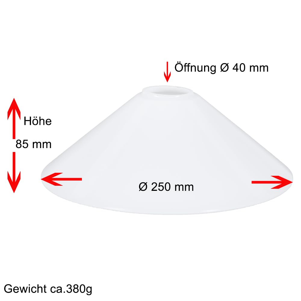 Schusterschirm weiß glänzend Ø 250mm Vestaschirm Lampenglas Ersatzglas Rund Glasschirm E27