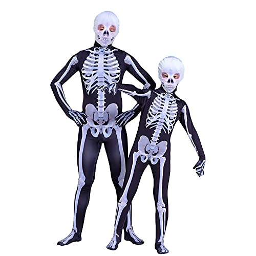 semen Combinaison Squelette Costume Déguisemen Halloween avec Masque Déguisement Cosplay Unisex pour Enfant Adult Effrayant (Noir, 120)