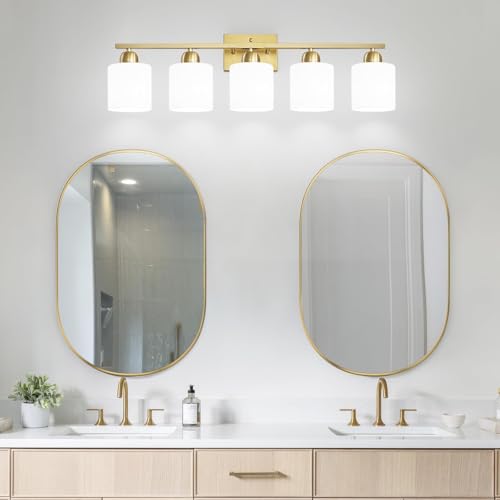 Image of Bath Vanity Lights for Mirror, Restroom Lights Fixtures with Milky White Frosted Glass Shades,Bathroom Over Sink Light Fixtures, Bathroom Light Fixtures Over Mirror