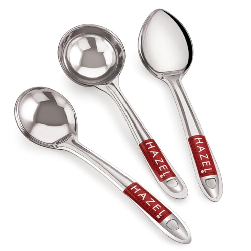 Image of HAZEL Stainless Steel Kitchen Tools Spoons Set of 3 (Ladle, Oval Shape Spoon, Pan Shape Spoon)