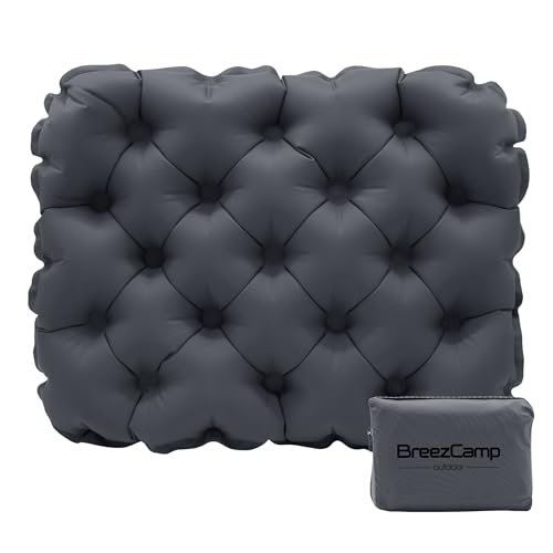 BreezCamp Inflatable Seat Cushion Lightweight Stadium Seat Pad Travel Air seat Cushion Anti-Slip for Airplane Long Flights Hiking Climbing Home and Camping Compact Air Cushion Black