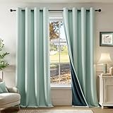Beauoop 100% Blackout Curtains 96 Inch Long 2 Panels for Bedroom Living Room Seafoam Green Solid Room Darkening Thermal Insulated Soundproof Energy Saving Grommet Top Window Treatment Drapes,52x96