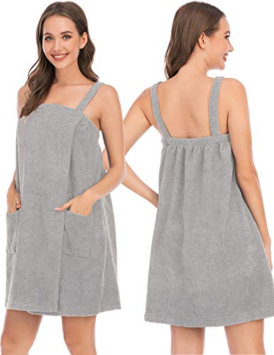 Image of Veseacky Women Bath Wrap Towel for Womens Shower with Pocket Adjustable Spa Robe & Facial Headband