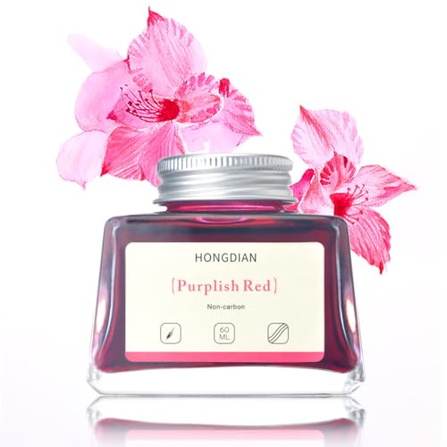 Hongdian Fountain Pen Bottled Ink Purplish Red Color, 60ml Non Carbon Inkwell Bottle, Artist Calligraphy Ink