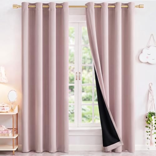 Image of NICETOWN 100% Blackout Window Curtain Panels 84 inch Long, Blush Pink, 2 Pieces, 52 inches Wide Each Panel, Heat and Cold Blocking Drapes with Black Liner for Nursery, Thermal Insulated Draperies