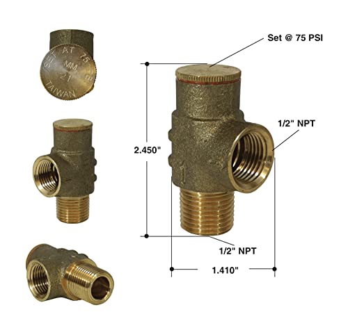 Merrill Mfg Prvnl50 1/2" No-Lead Pressure Relief Valve, Brass #TOP4