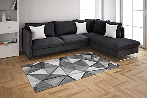 Oedim Alfombra Formas Geométricas Imitación Madera Blanco y Negro para Habitaciones PVC | 95 x 165 cm | Moqueta PVC | Suelo vinílico | Decoración del Hogar | Suelo Sintasol | Suelo de Protección |