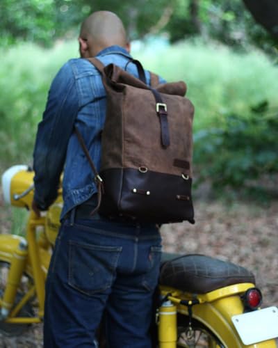 Trip Machine Company Leather Motorcycle Backpack Pannier, Dark Brown - Image 3