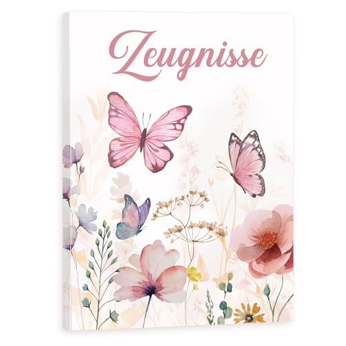 Zeugnismappe A4 mit 40 Klarsichthüllen Dokumentenmappe für Erwachsene Zeugnismappe Grundschule für Mädchen Jungen Sichtbuch für Zertifikate Urkunden Zeugnisse (Schmetterlingsmotiv)