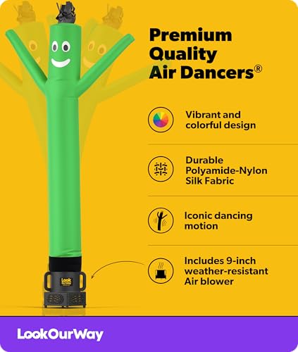 Image of LookOurWay Air Dancers Wacky Waving Inflatable Tube Guy - 7ft Tall Inflatable Advertising Waving Dancing Man with Sky Dancer Blower - Green