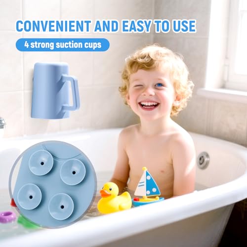 Image of Baby Bath Rinse Cup with Suctions, 100% Food Grade Silicone, Rinser to Wash Hair and Body with Easy Grip Handle