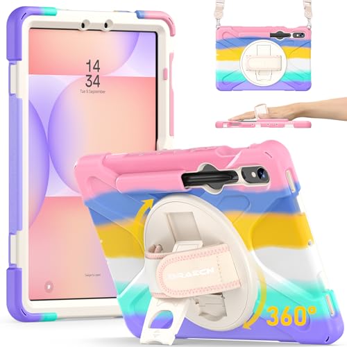 Image of BRAECN Case for Samsung Galaxy Tab S10 Lite / S10 FE / S9 FE 5G / S9 / S8 / S7 | 10.9 /11 inch Shockproof Heavy Duty Full Body Protective Cover with Hand Strap & Kickstand, Shoulder Strap, S Pen Holder Pink