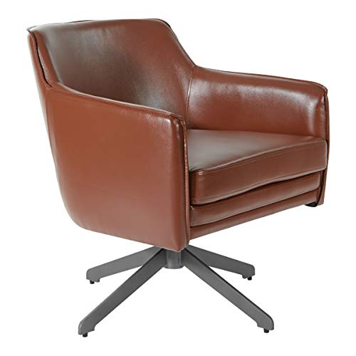 Image of Office Star FL Series Faux Leather Guest Chair with 360 Degree Swivel and Black Base, Saddle