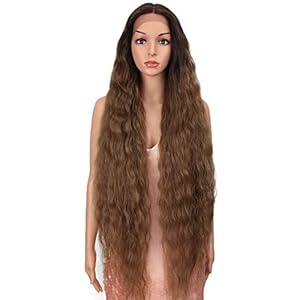Perücke Lace Front Wigs 41 Inches Super Long Curly Wavy Wigs Synthetic Wig 6 inches Deeper Middle Part Wig with Baby Hair 150% Density (41 Inch, TT6/30W)