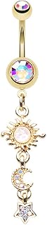 Pierced Owl 14GA Golden Sun Moon and Star Celestial Dangle Stainless Steel Navel Belly Button Ring