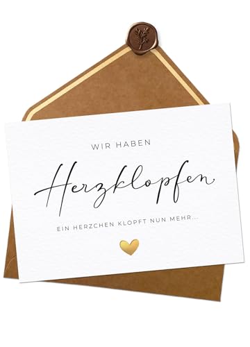Joli Coon Schwangerschaft verkünden - Wir haben Herzklopfen - Ein Herzchen klopft nun mehr - A6 mit Naturkuvert und Wachssiegel