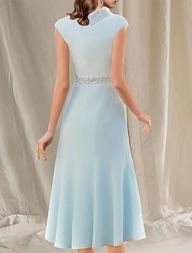 Two Piece Elegant Mother of The Bride Dress Knee Length Jewel Neck 3/4 Length Sleeve Wedding Guest Dress Beading 20253