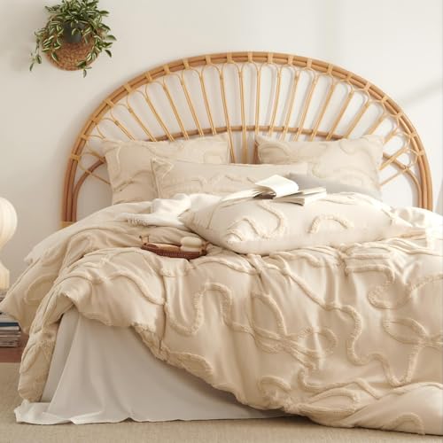 Tospass Boho Bettwäsche 220x240 Beige Getuftet Schleifen Bettwäsche Set – Ansicht 3