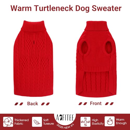 Image of AOFITEE Small Christmas Dog Sweater, Dog Sweaters for Small Dogs Girl Boy, Warm Sweater for Dogs, Pet Sweater with Harness Hole for Fall Winter, Stretchy Pullover for Yorki, Chihuahua, Maltipoo, Red S